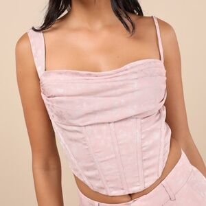 Lulus Karee Blush Pink Satin Asymmetrical Bustier Top - Size S